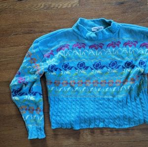 Vintage patterned sweater - teal/blue, size M/L